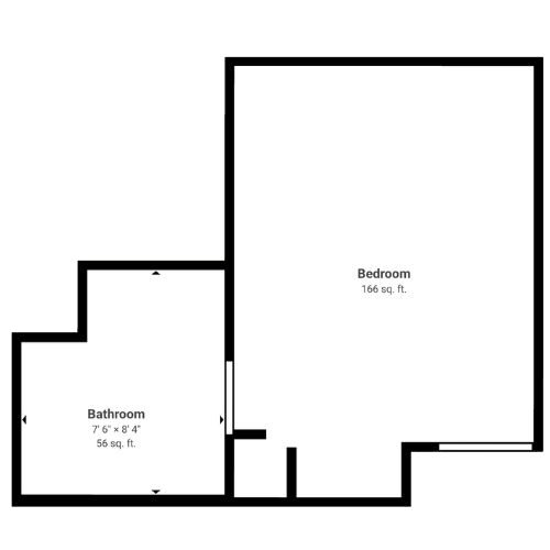 A cozy floor plan featuring a spacious bedroom and a comfortable bathroom, perfect for peaceful living.