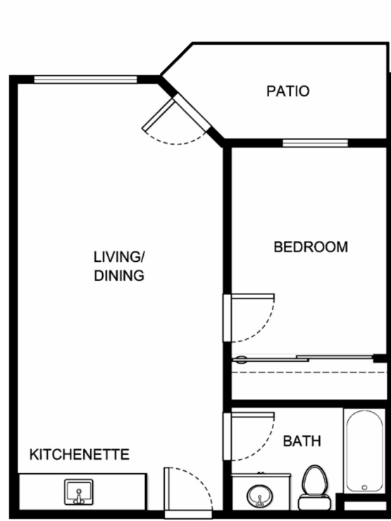 This welcoming layout features a bright living space, cozy bedroom, and a charming patio, perfect for community living.