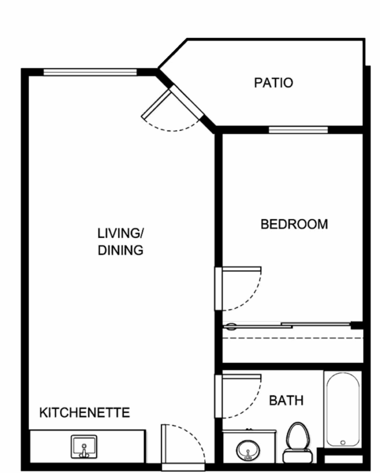 This welcoming layout features a bright living space, cozy bedroom, and a charming patio, perfect for community living.