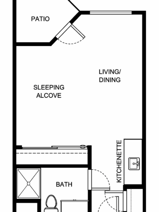 This inviting layout features spaces for relaxation, dining, and a private patio for enjoying fresh air.