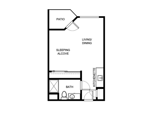 Bright and inviting layout features a serene patio, perfect for community living and relaxation.