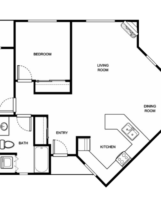 A welcoming floor plan featuring comfortable living spaces, including bedrooms, a cozy kitchen, and inviting patios.