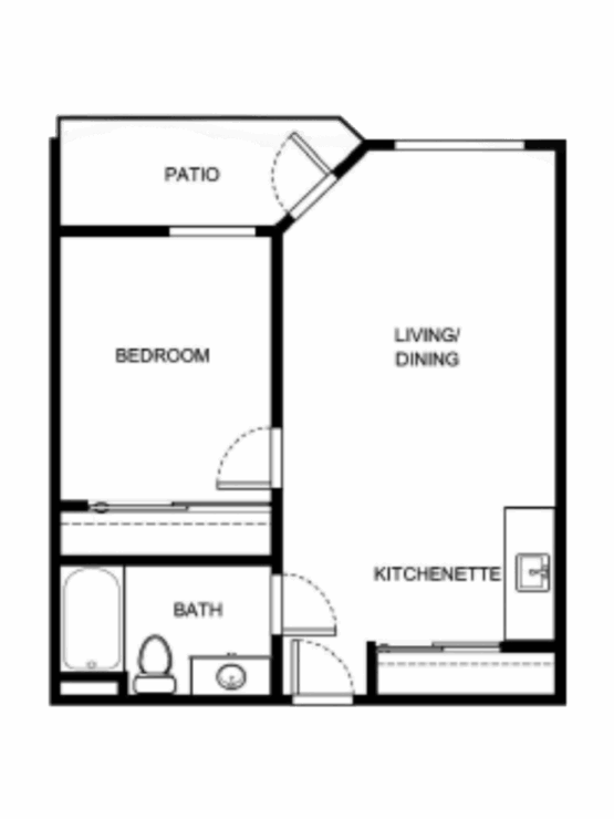 Cozy layout featuring a welcoming living space, bedroom, and private patio for relaxation and community.
