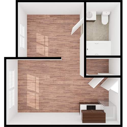 Bright, spacious layout with warm tones, inviting comfort and a sense of community for residents.