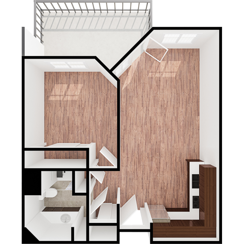 Bright, spacious layout with warm wood flooring, inviting a sense of community and comfort.
