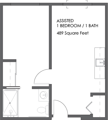 A welcoming one-bedroom layout, designed for comfort and ease, perfect for community living.