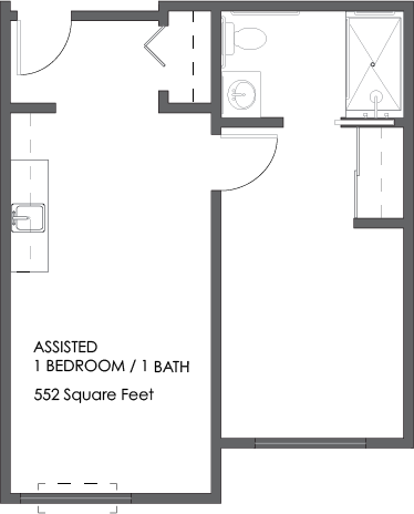 A welcoming one-bedroom layout designed for comfort, promoting independence and community living.