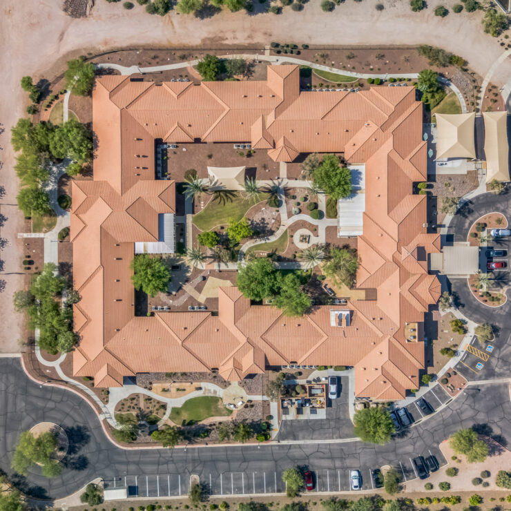 A welcoming community layout, surrounded by greenery, promoting comfort and connection for residents.