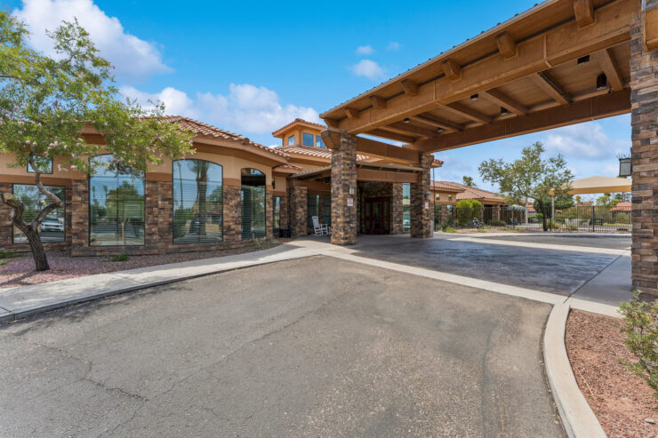 A welcoming entrance blends natural beauty with thoughtful design, inviting community and comfort.