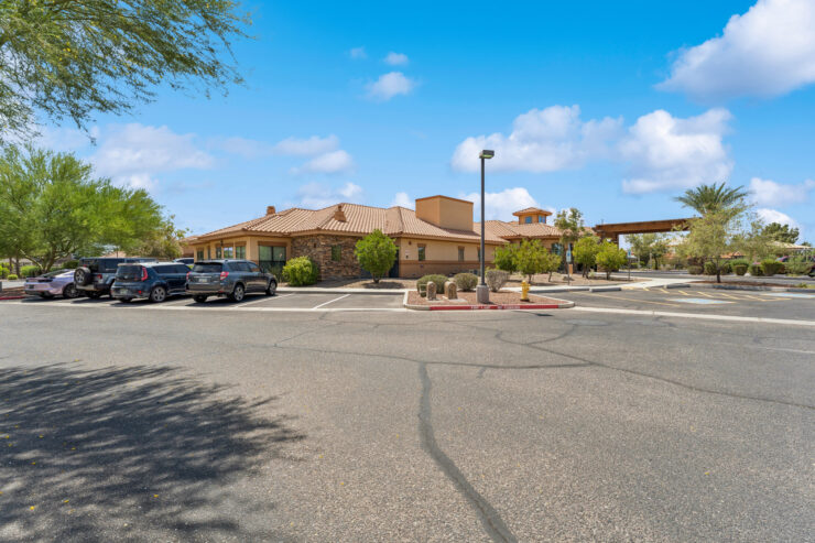 A welcoming retirement community surrounded by greenery, offering comfort and a sense of belonging.