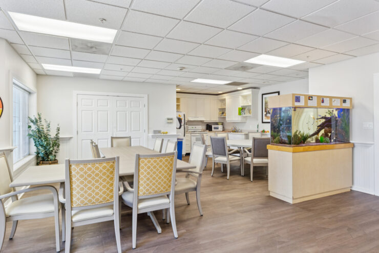 Bright and inviting dining area, fostering community and comfort among residents.