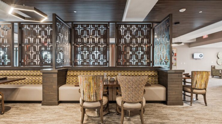 A welcoming dining area with elegant decor, inviting seating, and a warm atmosphere for community gatherings.