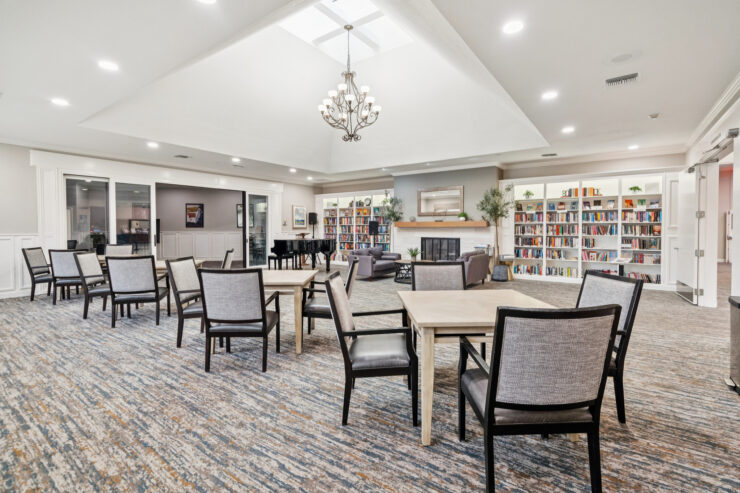 A warm, inviting common area with comfortable seating, perfect for socializing and activities.