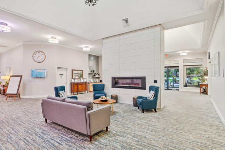 A warm, inviting lounge area with comfortable seating and a welcoming atmosphere for community gatherings.