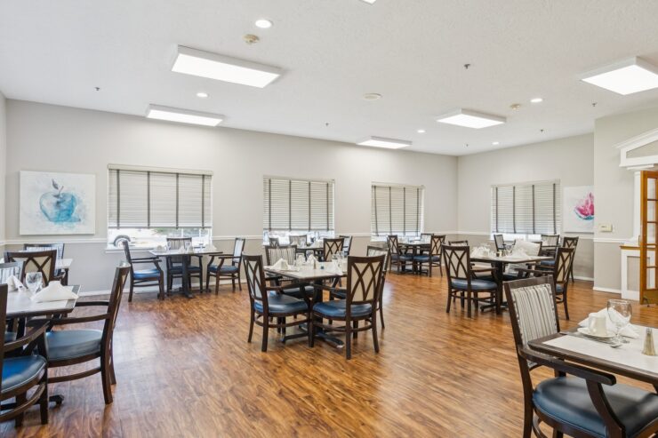 Bright and inviting dining area, perfect for community gatherings and shared moments.