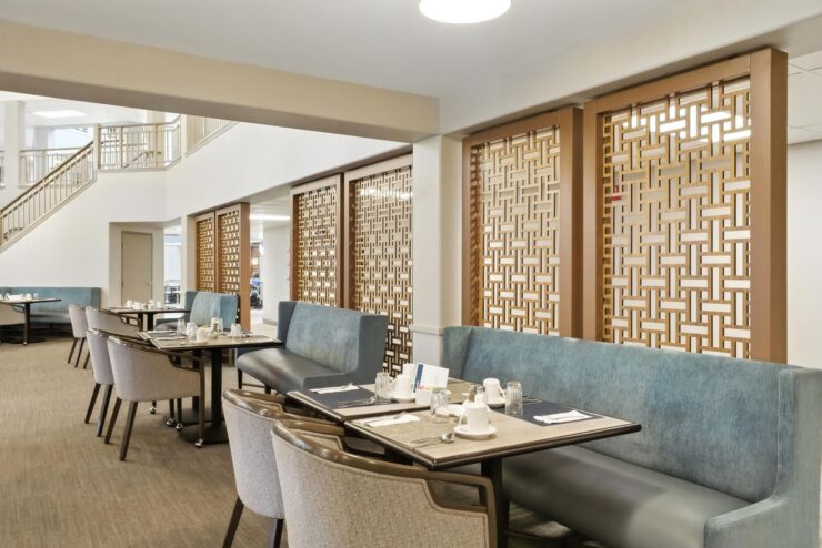 Bright and inviting dining area, designed for community gatherings and shared meals.