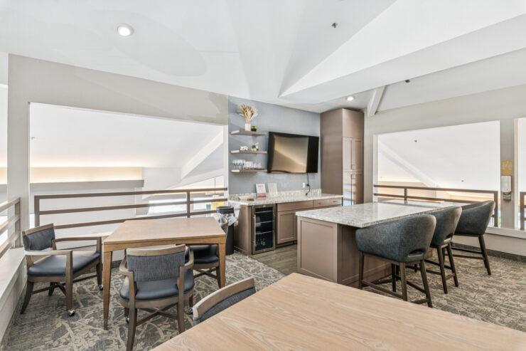Bright, inviting communal space designed for relaxation and connection among residents.