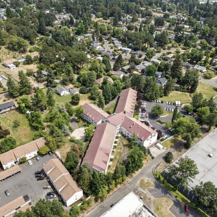 A serene community surrounded by lush greenery, inviting warmth and connection among residents.