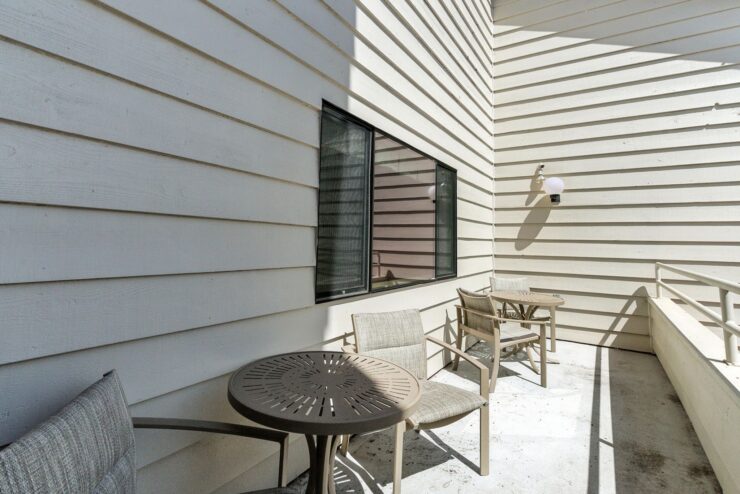 A welcoming outdoor space features comfortable seating, inviting relaxation and community connections.