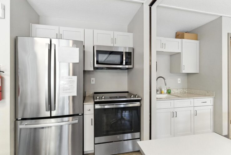 A bright, modern kitchen space designed for comfort and community gatherings.