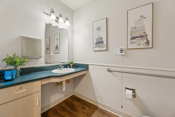 A bright, welcoming bathroom featuring modern amenities and thoughtful design for comfort and safety.