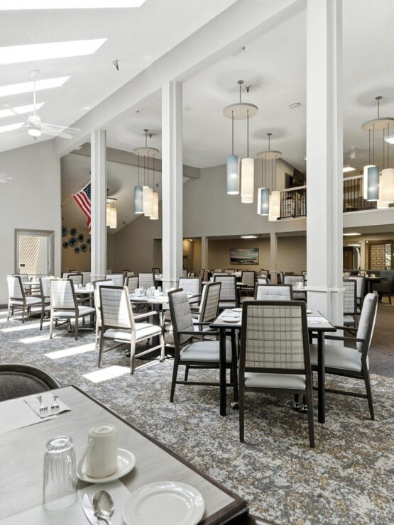 Bright and inviting dining area, perfect for community gatherings and shared meals.