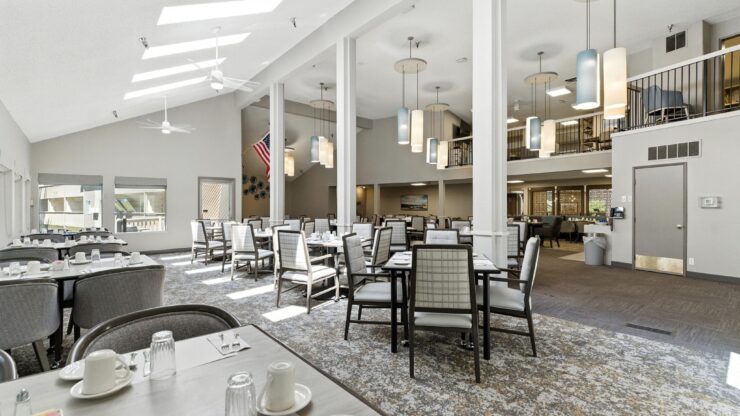 Bright and inviting dining area, perfect for community gatherings and shared meals.