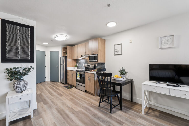 A bright, inviting kitchen area with modern amenities, promoting comfort and community living.