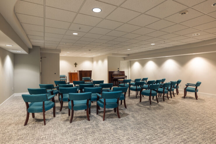 A welcoming space for gatherings, featuring comfortable seating and a serene atmosphere.