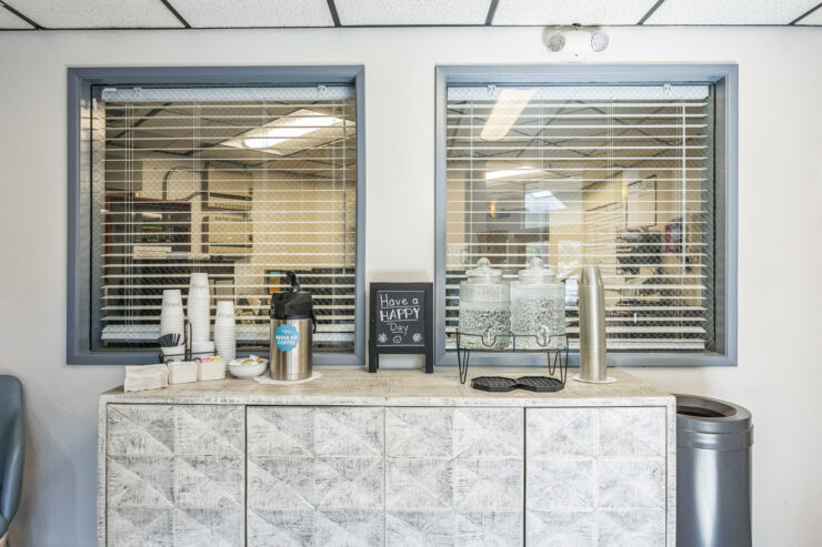 A welcoming community space with a service counter, inviting residents to gather and connect.