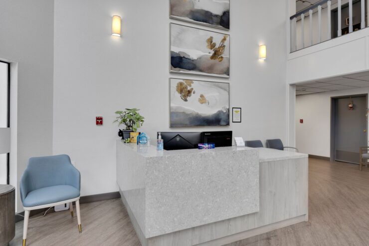 A welcoming reception area with modern decor, promoting a sense of community and comfort.