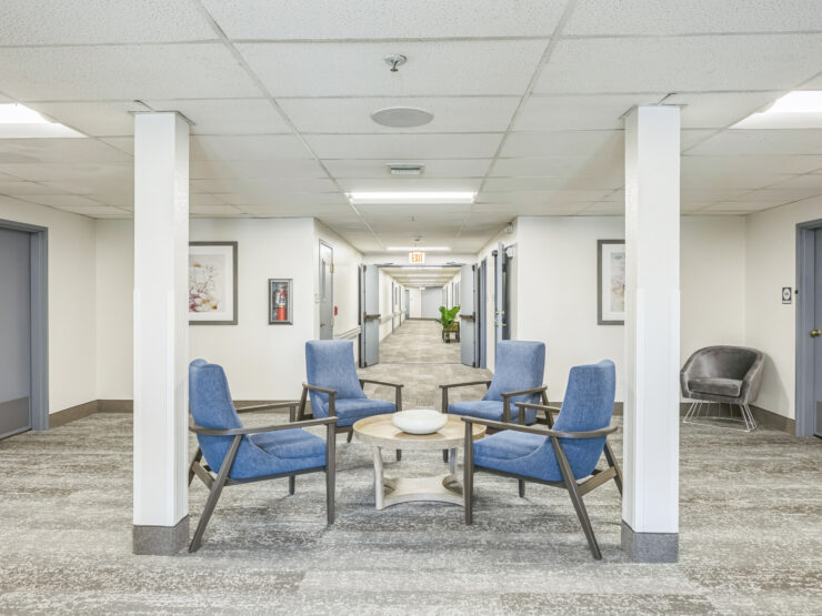 Welcoming seating area promotes connection and comfort, inviting residents to enjoy community moments.