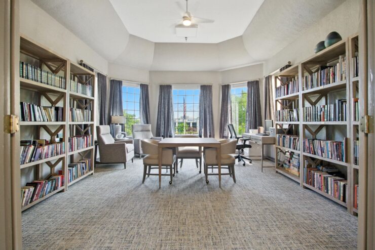 A welcoming library space filled with natural light, inviting community gatherings and relaxation.