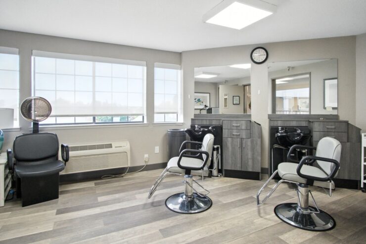 Bright and inviting salon space, fostering community and relaxation for all residents.