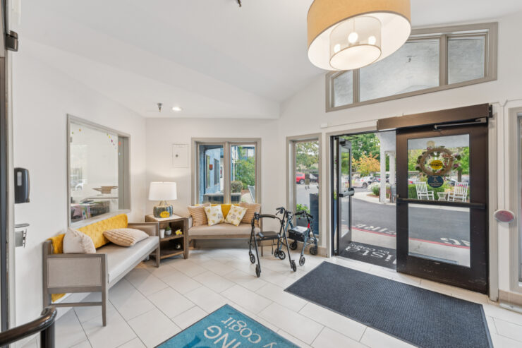 Bright and inviting entryway, fostering a sense of community and warmth, perfect for welcoming residents.