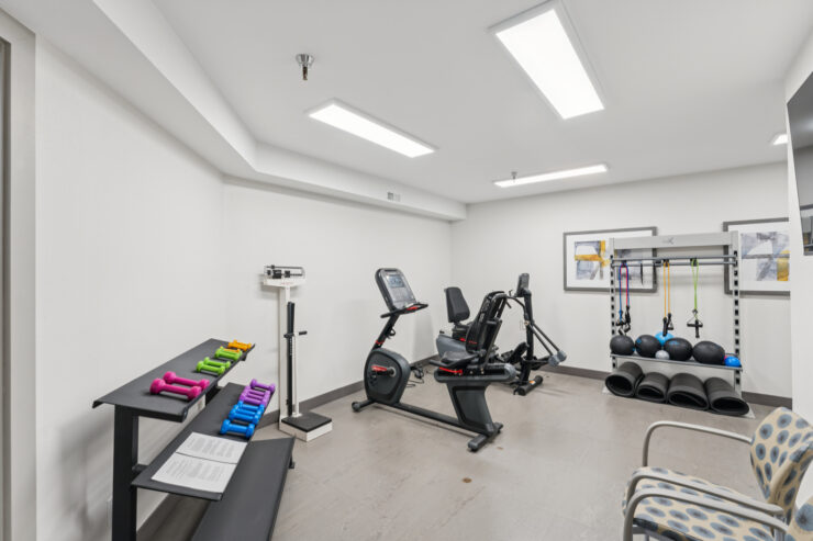 A bright, inviting fitness area equipped for active, engaged living and community wellness.