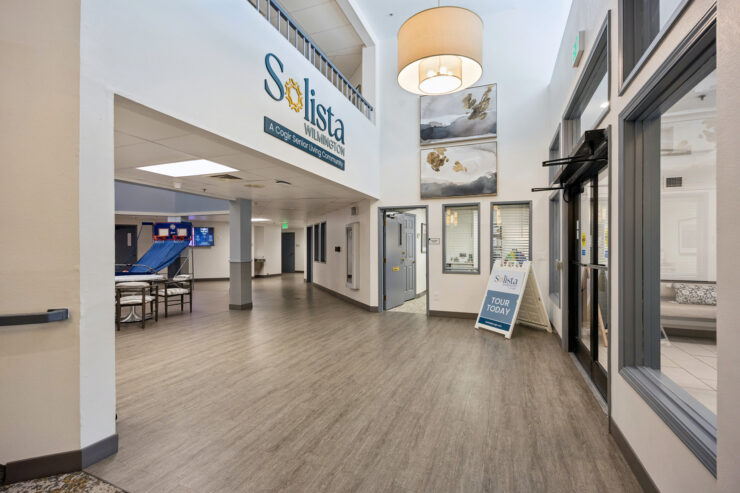 Bright and inviting, the spacious lobby fosters a sense of community and comfort for residents.