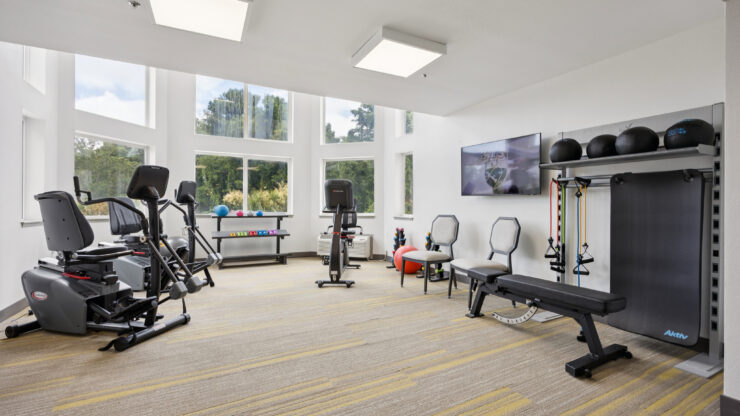 Bright and inviting fitness area, promoting community wellness and active living for all residents.