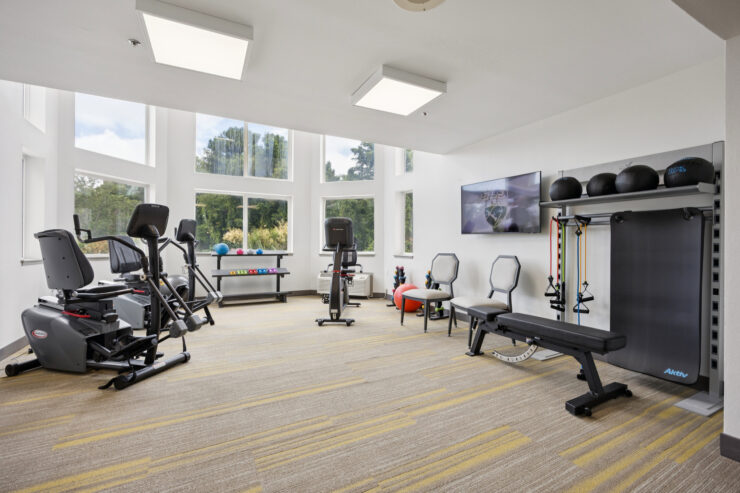Bright and inviting fitness area, promoting community wellness and active living for all residents.