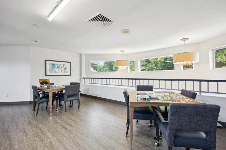 Bright and inviting common area fostering connection and comfort among residents.