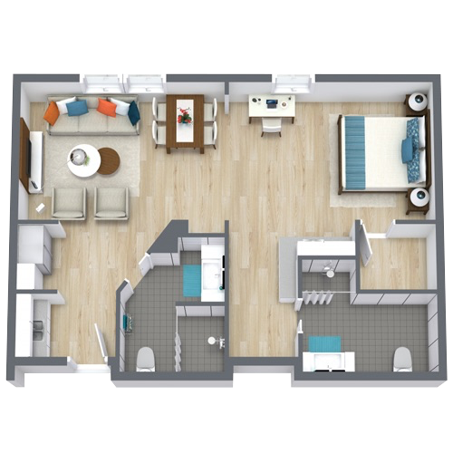Tribute Black Hill One Bedroom Two Bath Floor Plan