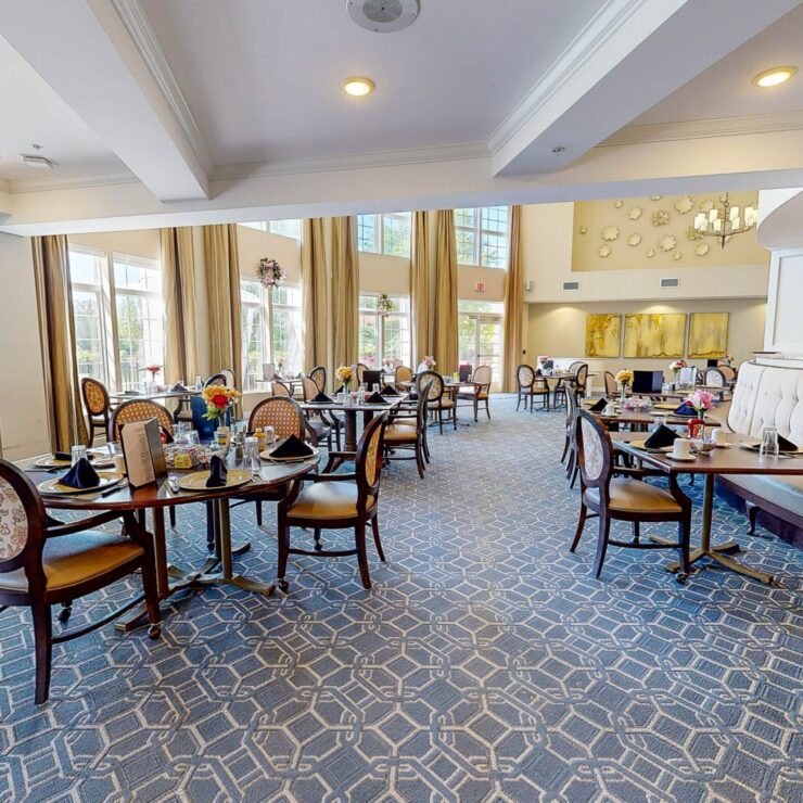 Bright and inviting dining area, perfect for community gatherings and shared meals.