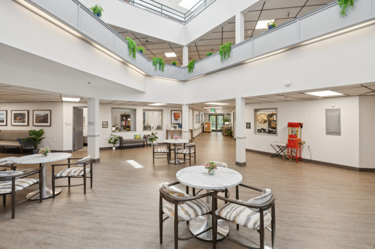 Bright, inviting common area fosters community and connection, perfect for socializing and relaxation.