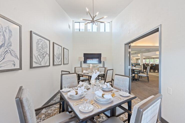A welcoming dining area featuring elegant decor, perfect for community gatherings and shared meals.