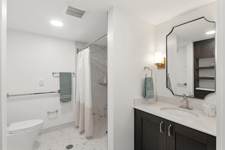 Bright and inviting bathroom, designed for comfort and accessibility, fostering a sense of community.