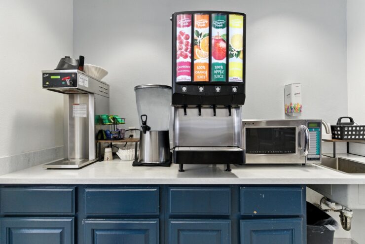 A vibrant beverage station invites residents to enjoy refreshing drinks in a welcoming community space.