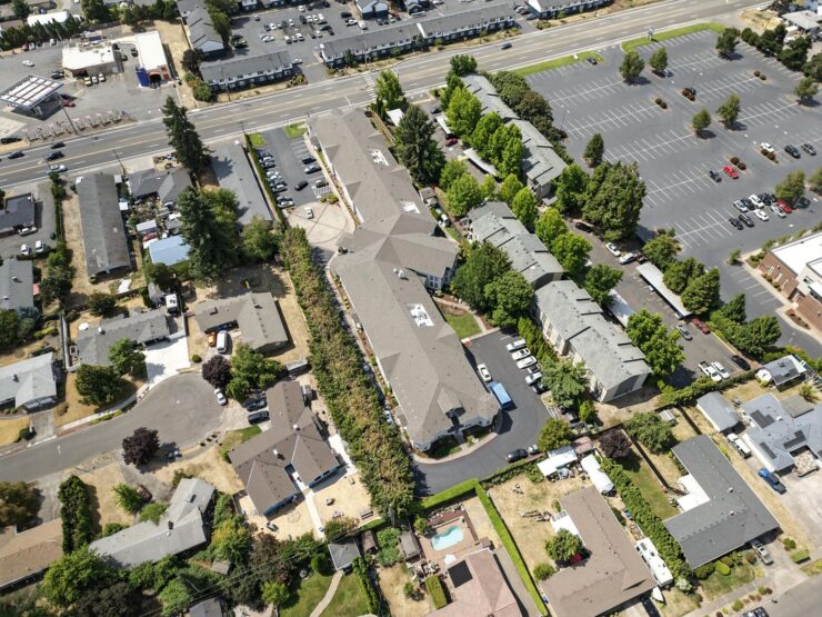 A welcoming community surrounded by greenery, offering comfort and connection for all residents.