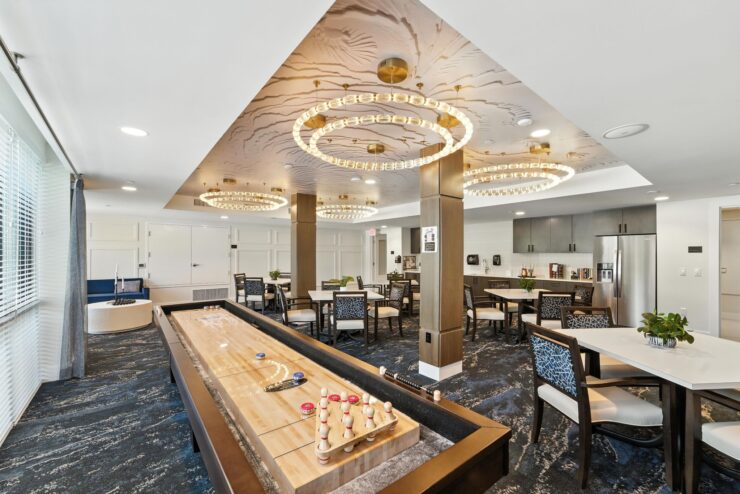 A welcoming dining area with elegant decor, fostering community and comfort for residents.