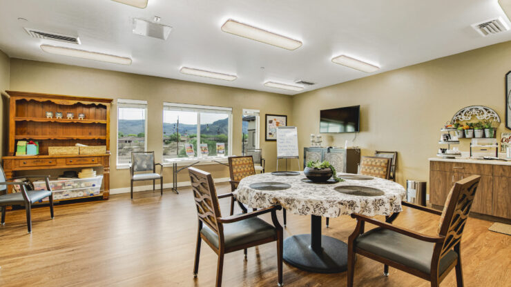 Bright and inviting, this communal space fosters connection and comfort, perfect for gatherings and activities.