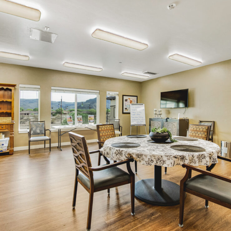 Bright and inviting, this communal space fosters connection and comfort, perfect for gatherings and activities.